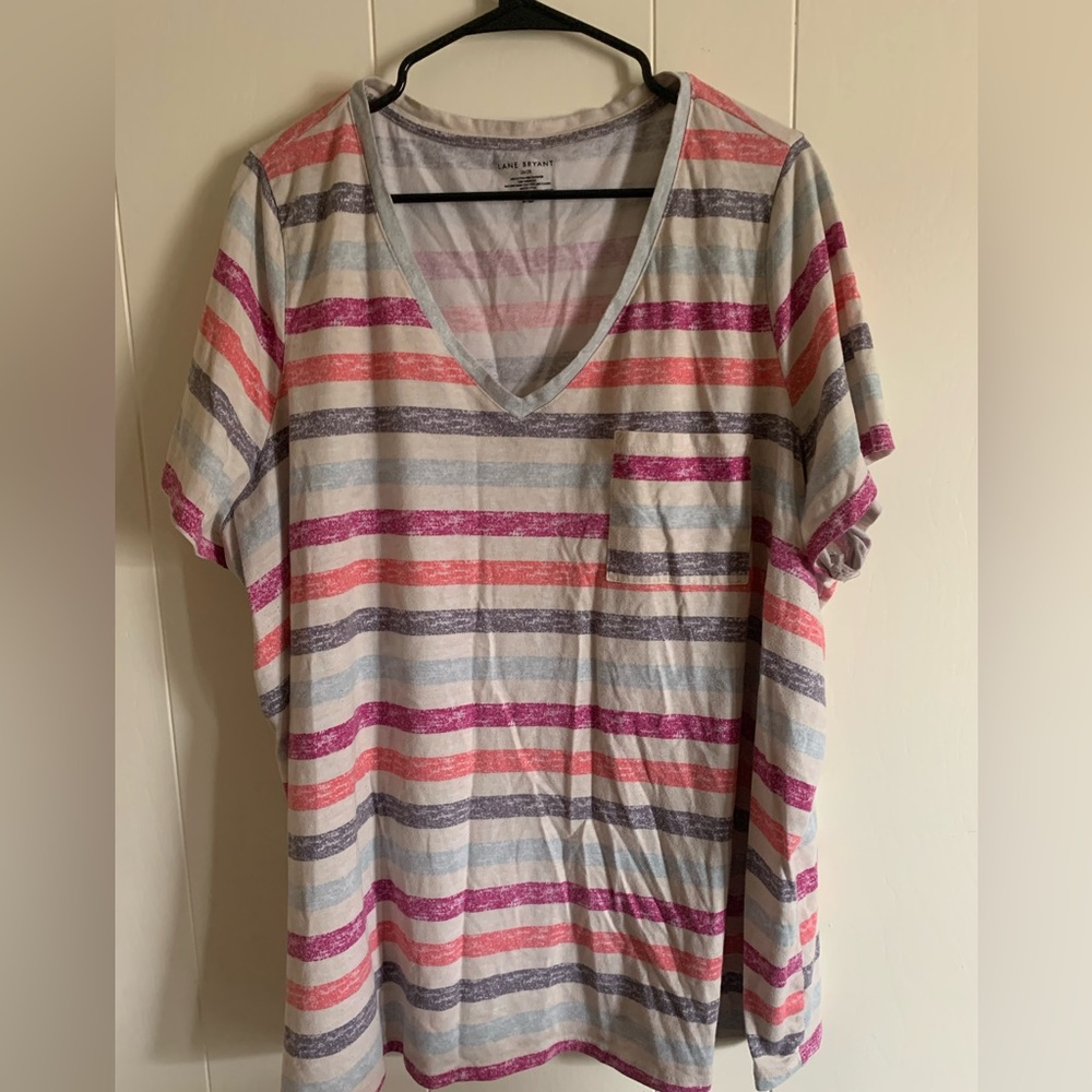 Lane Bryant size 26/28 multi colored striped tee with pocket